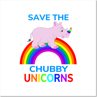Save The Chubby Unicorns T-Shirt - Funny Rhino Tee For Kids Posters and Art